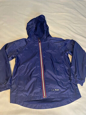 Boys youth L.L.Bean Packable Rain Jacket Boys Size M  Blue Rain Jacket